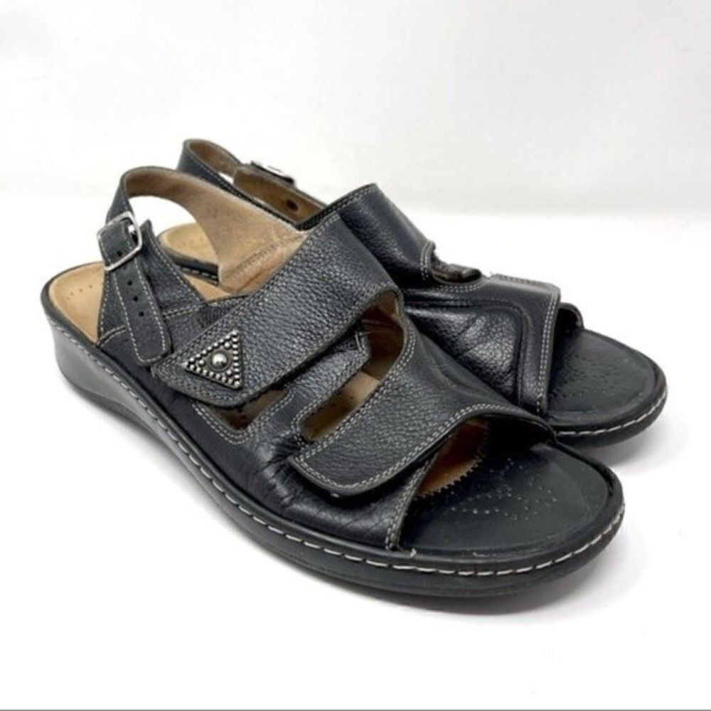 Fidelio Fabia Vienna Hallux womans casual sandals black leather Sz41 BoxK